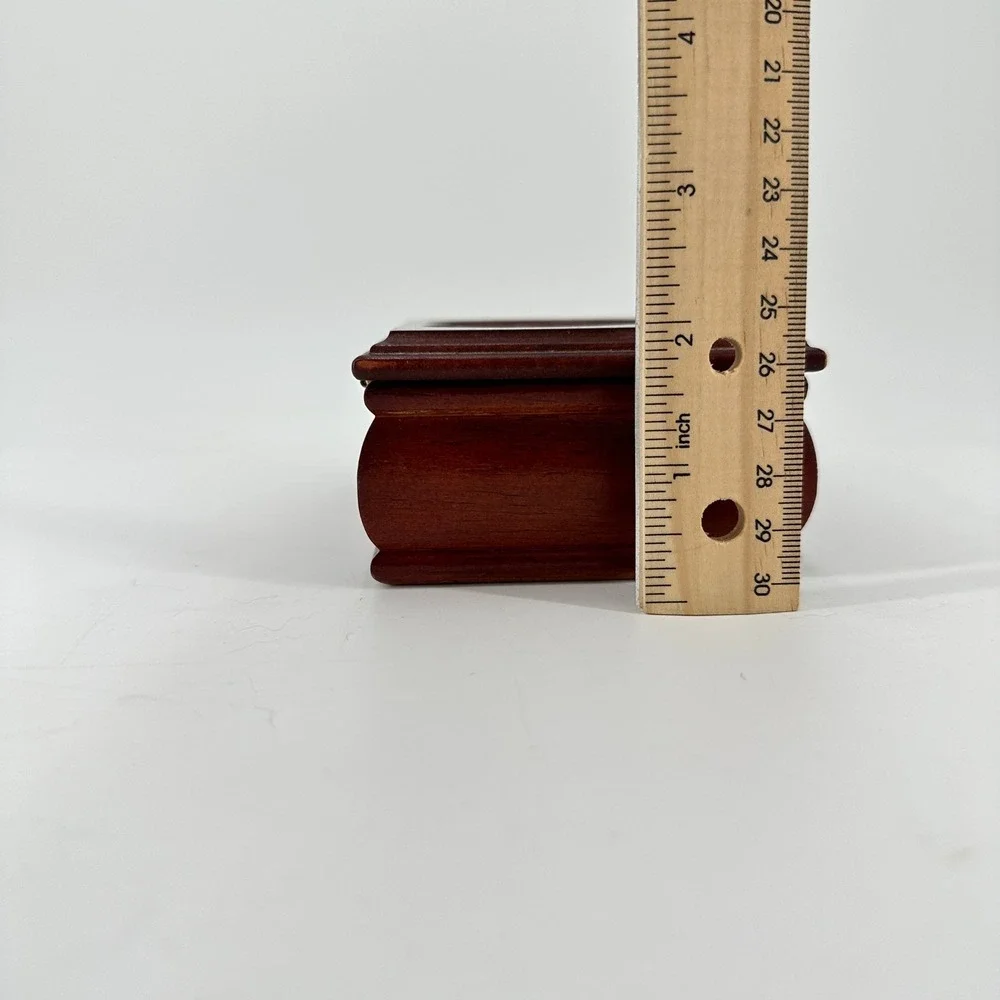 Vintage Wood Heart Rose Jewelry Box Cherry Finish Green Velvet Lining‎ 5.5in